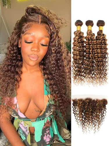 Vista 42 de Cabello Humano Rizado Castaño Rojizo, Trama Gruesa Castaño Cobrizo Rojo Coloreado Ondas Profundas Paquetes Individuales Cabello Humano 12A Tejido