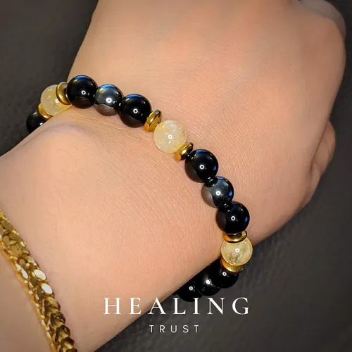 Vista 7 de Confianza curativa Pulsera de citrino, pulsera de hematita de obsidiana negra, joyería de cristal de citrino, pulsera de riqueza de obsidiana negra