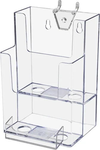 Vista 11 de Marketing Holders Soporte para folletos para tarjetas de estante de 4 pulgadas para colgar múltiples ranuras, todo en uno, pantalla transparente