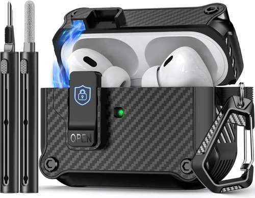 Vista 19 de Pohgelan Compatible con AirPods Pro 2ª/1ª generación, estuche con cierre magnético automático y kit de limpieza, compatible con funda Magsafe - Negro