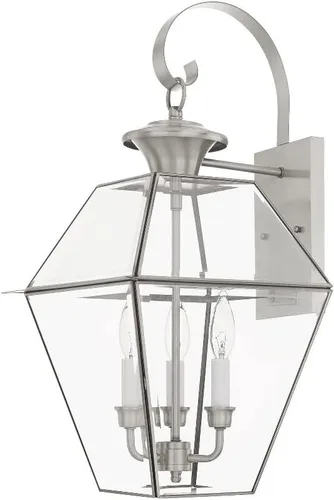 Vista 2 de Livex Lighting 2381-02 - Farol de pared para exteriores, latón pulido Persianas de vidrio biselado transparente