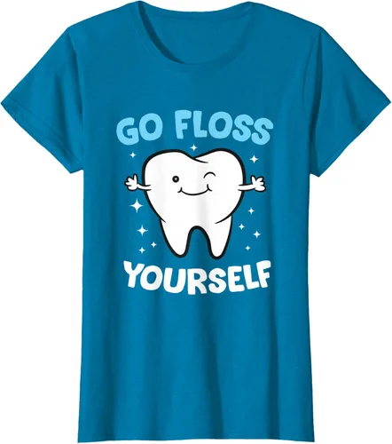Vista 92 de Camiseta higienista dental, asistente dental, Go Floss Yourself dentista, Negro, S