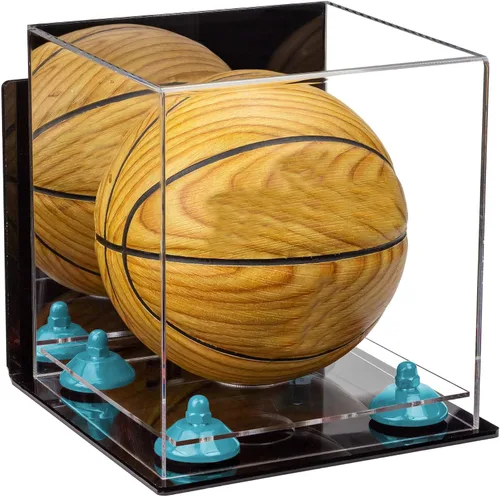 Vista 71 de Better Display Cases Mini acrílico - Miniatura (no tamaño completo) Baloncesto vitrina con elevadores negros y espejo (A015-BR)