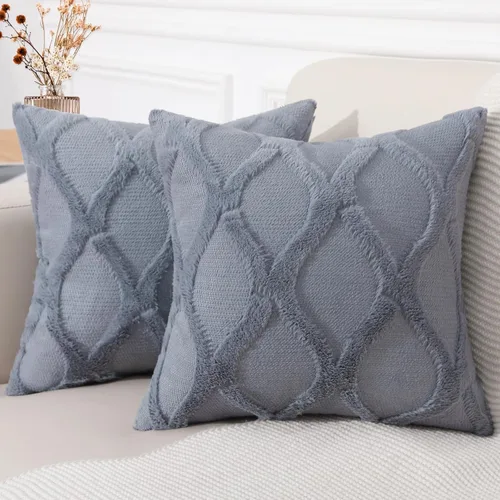 Vista 56 de decorUhome - Juego de 2 fundas de cojín decorativas para primavera de 16 x 16 pulgadas, fundas de almohada afelpadas de lana y piel sintética suave