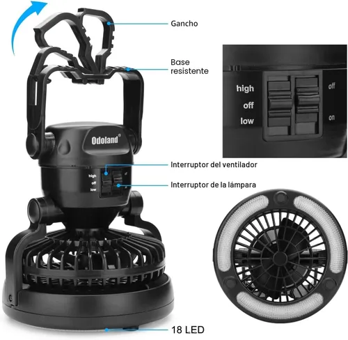Vista 4 de Odoland Linterna de camping LED portátil con ventilador de techo - Emergencia de huracán