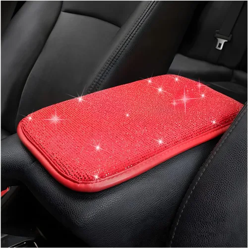 Vista 8 de Funda brillante para consola central de auto, almohadilla de reposabrazos de diamante de moda, cojín protector de brazo de cristal suave, accesorios