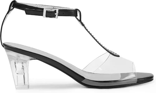 Vista 2 de ANN CREEK Sandalias de tacón transparente con correa en T para mujer, Oro