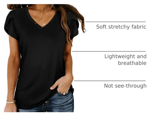 Vista 4 de WIHOLL Camisetas casuales de verano con cuello en V para mujer Negro