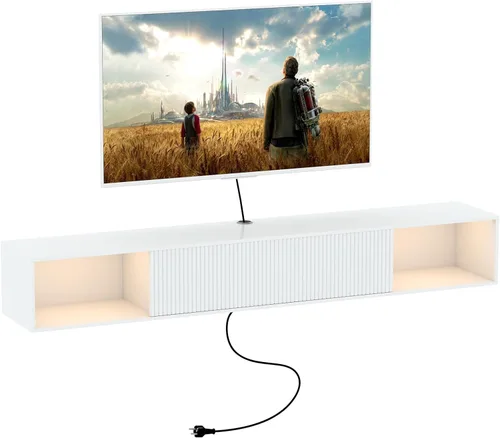Vista 9 de Soporte de TV flotante de 55 pulgadas con luz LED, soporte de TV flotante montado en la pared, centro de entretenimiento flotante con almacenamiento