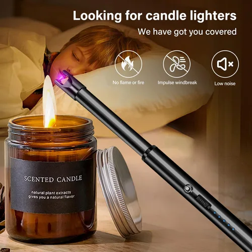 Vista 6 de Encendedor de velas eléctrico, resistente al viento, recargable por USB, sin llama, cuello largo, para velas, estufa de gas, chimenea, barbacoa