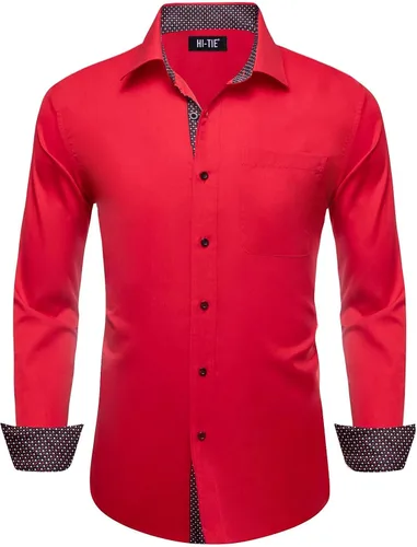 Vista 25 de Hi-Tie Camisa de manga larga jacquard con contraste interior sin arrugas para hombre