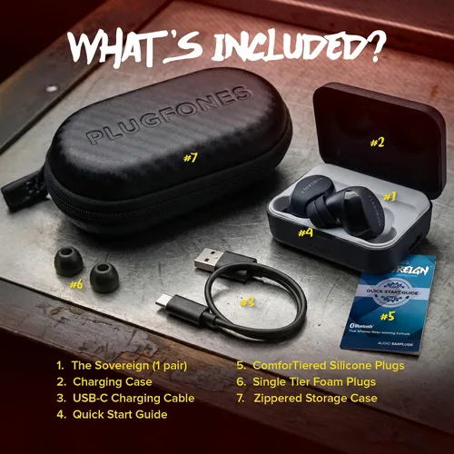 Vista 6 de Plugfones Sovereign - Audífonos inalámbricos Bluetooth (26 dB, NRR OSHA) ANSI tested hearing protection for work, compliant safety headphones, 40