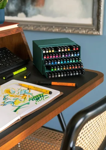 Vista 3 de Faber-Castell Art & Graphic Pitt Artist Pen Brush India Ink Pen, multicolor, caja de estudio de 60 unidades, para arte, manualidades, dibujo