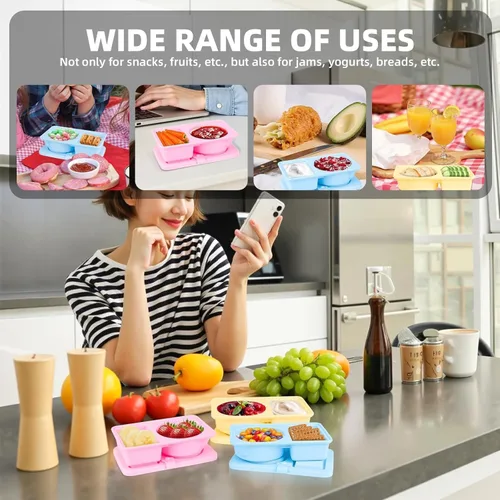 Vista 5 de LeLehome Recipientes de silicona reutilizables con tapas, paquete de 2 recipientes de almacenamiento de alimentos a prueba de fugas