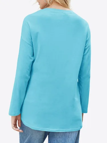 Vista 87 de Fisoew Camisetas de manga larga para mujer, holgadas, casuales, con cuello redondo, blusa suave