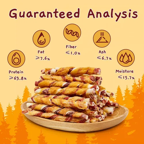 Vista 3 de Jungle Calling Golosinas para perros, palitos masticables de cuero crudo envueltos en pollo, masticables dentales altos en proteínas y bajos