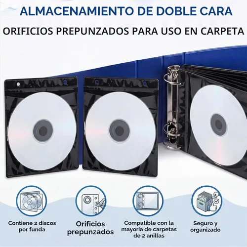 Vista 5 de Harloon 200 fundas de plástico transparente de doble cara, para CD y DVD Negro