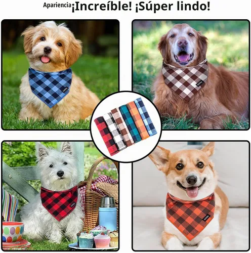 Vista 5 de Bandana para perro chico, bufanda para perro negro azul pequeño, bufanda de bufalo a cuadros, impresión ajustable, pañuelo, babero, accesorios