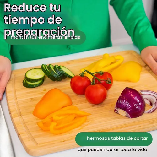 Vista 6 de GREENER CHEF Tabla de Cortar de Bambú de 15 Pulgadas con Reemplazos de por Vida - Tabla de Cortar de Madera Mediana para Cocina, Bloque