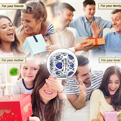 Vista 8 de Dijes de piedra natal con forma de corazón para pulseras y collares, plata de ley 925 con circonita cúbica 5A