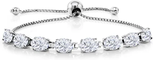 Vista 44 de Gem Stone King Pulsera de plata de ley 925 con piedra natal ovalada de 0.276 x 0.197 in para mujer, totalmente ajustable hasta 9 pulgadas