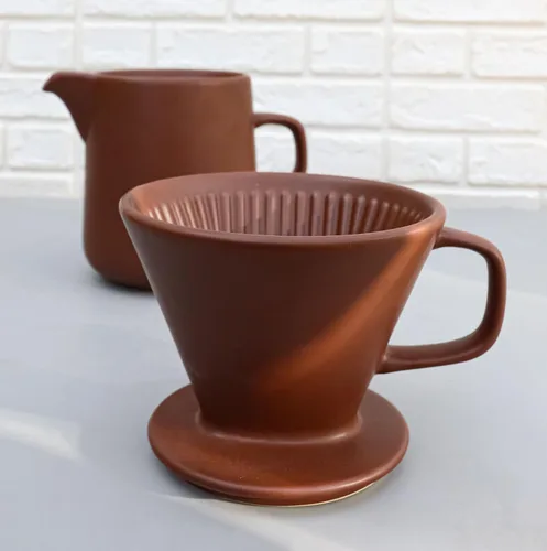 Vista 8 de Ebros Gift Colorido acabado mate de porcelana portátil artesanal artesanal estilo barista cafetera jarra con filtro verter sobre gotero juego