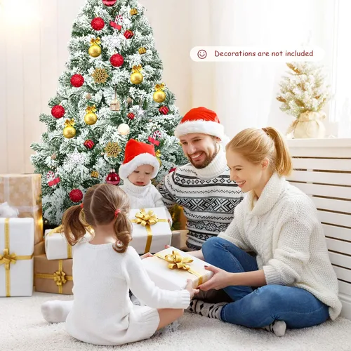 Vista 7 de GOFLAME Árbol de Navidad con bisagras flocadas de nieve de 7.5 pies, pino clásico realista con soporte plegable y flexible, hojas gruesas de PVC