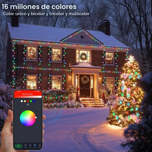 Vista 4 de Gemce Luces inteligentes C9 de Navidad para exteriores, 33 pies, 50 luces LED RGB, aplicación/control remoto, modos de bricolaje y sincronización
