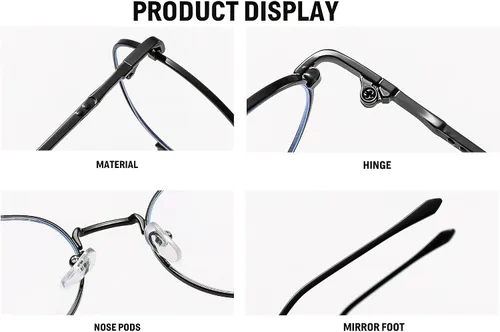 Vista 6 de Gafas de bloqueo de luz azul para mujer, estilo vintage, con montura redonda, de metal, lentes retro para mujeres y hombres