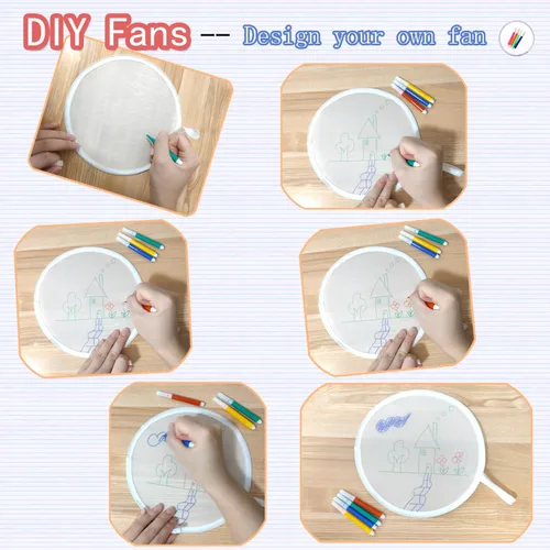 Vista 2 de MXY Abanico plegable de mano blanca para manualidades, abanicos de mano redondos en blanco, abanicos de decoración para manualidades, se puede
