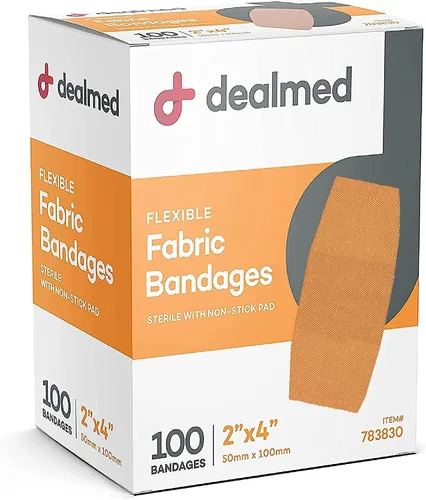 Vista 4 de Dealmed Vendajes Adhesivos Flexibles de Tela – 50 Unidades (1 Paquete) Vendajes con Almohadilla Antiadherente, Sin Látex, Cuidado de Heridas