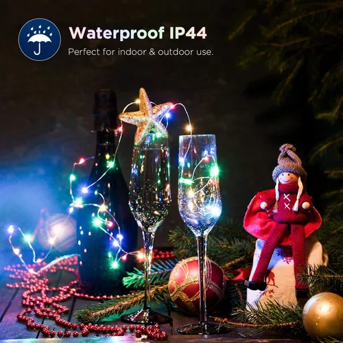 Vista 4 de Luces parpadeantes multicolor con 8 modos de iluminación, luces de hadas con 100 LED de 36 pies, luces de Navidad alimentadas por USB con control
