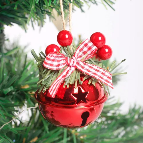 Vista 8 de Campanas de decoración de Navidad para colgar en el árbol de Navidad, lazos de pino y bayas, 18 unidades, 2.0 in de diámetro (paquete de 9)