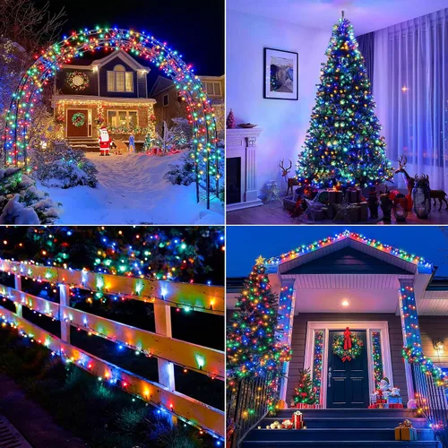 Vista 2 de 300 luces LED de Navidad de 98 pies para exteriores, luces multicolor para árbol de Navidad enchufables, 8 modos de luz parpadeante para dormitorio
