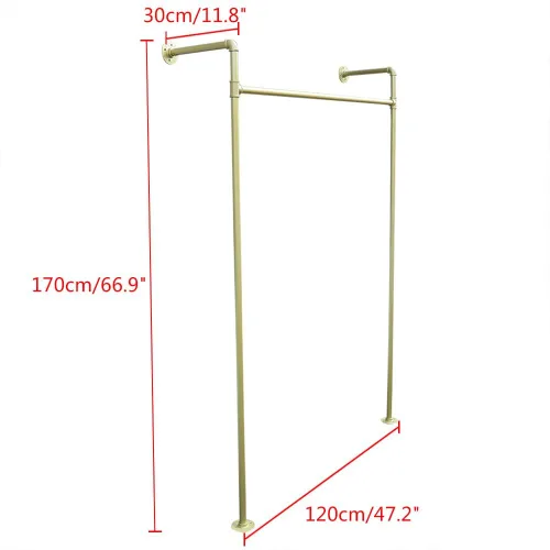 Vista 8 de DYRABREST Perchero de pared moderno de metal dorado para almacenamiento de ropa, soporte de exhibición de ropa comercial, perchero portátil