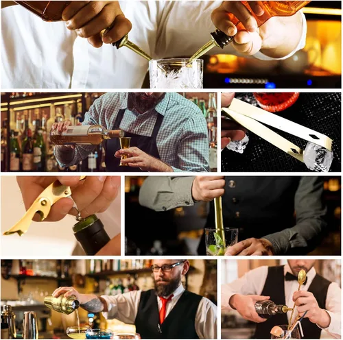 Vista 4 de Kit de Barman con elegante soporte de bambú, juego de coctelera de 12 piezas de 25 onzas para bebidas mixtas, juego de herramientas profesionales