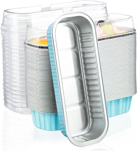 Vista 19 de EUSOAR Forros para magdalenas con tapas, 30 unidades de ramekins de papel de aluminio de 6.8 oz, mini moldes para pan de aluminio desechables
