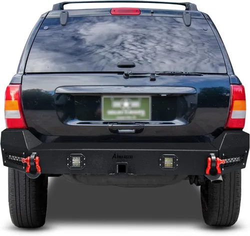 Vista 7 de Parachoques trasero compatible con parachoques trasero Grand Cherokee WJ de acero negro 1999 2000 2001 2002 2003 2004 con placa de cabrestante