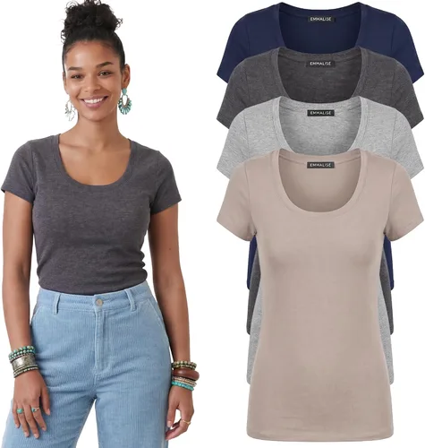 Vista 61 de Emmalise - Camiseta de manga corta para mujer, cuello redondo, estilo básico, pack de valor, tallas junior y grandes