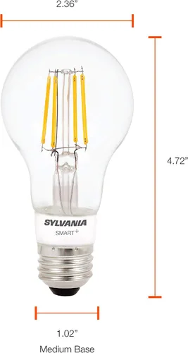 Vista 6 de Sylvania Smart+ Bluetooth - Bombilla LED A19 de filamento transparente, color blanco suave, compatible con Alexa, Apple HomeKit y Google Assistant
