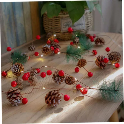Vista 5 de Guirnalda de Navidad funciona con pilas LED iluminada mini guirnalda de cono de pino para Navidad (sin batería)