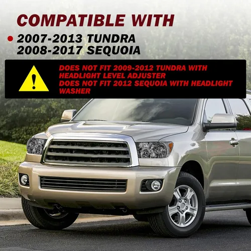 Vista 5 de JSBOYAT Conjunto de faros delanteros para Toyota Tundra 2007 2008 2009 2010 2011 2012 2013 / Reflector ámbar Sequoia 2008-2017 con lente ahumado