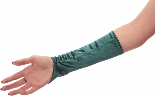 Vista 3 de Cenicienta - Guantes de satén sin dedos hasta el codo, color verde cazador, Verde cazador