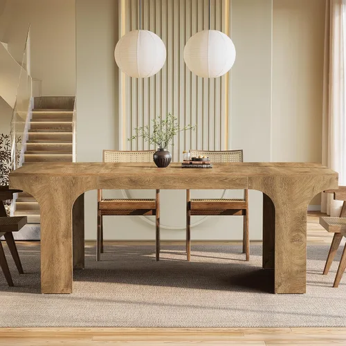 Vista 3 de Tribesigns Mesa de comedor grande de 71 pulgadas para 6-8, mesa de cocina de madera de granja con diseño arqueado, mueble rectangular de comedor