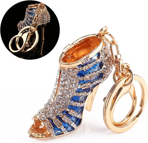 Vista 2 de Yosoo Llavero de tacón alto con diamantes de imitación para decoración de zapatos, llavero esmaltado multicolor, llavero de coche, regalo