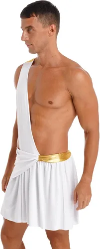 Vista 3 de Conjunto de lencería griega antigua para hombre, disfraz de caballero guerrero, traje de fiesta de cosplay de Roma, minifaldas doradas