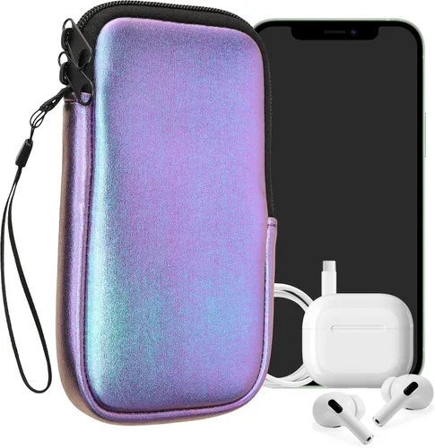 Vista 27 de kwmobile Bolsa de neopreno para teléfono tamaño XXS - 3/3,5 pulgadas - Mini bolsa universal para celular con cremallera, correa para la muñeca