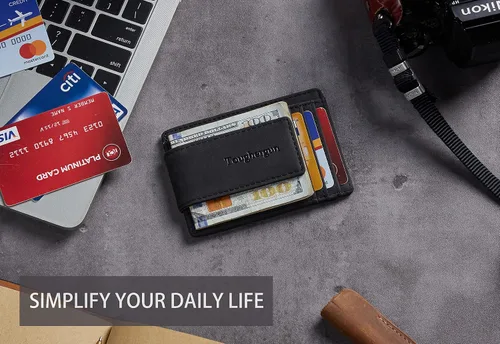 Vista 5 de Toughergun Billetera magnética con bolsillo frontal de cuero auténtico con bloqueo RFID talla única