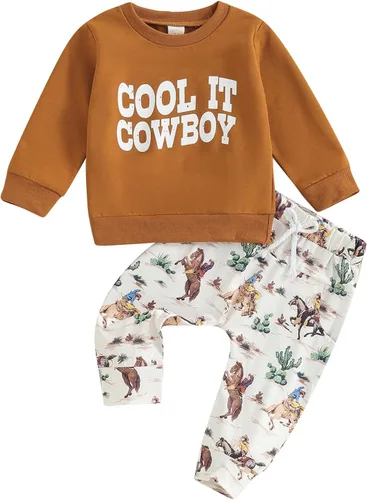 Vista 10 de Ropa para bebé niño, sudadera de manga larga con cuello redondo y estampado de vaca, pantalones largos para correr, otoño, invierno, traje