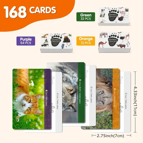 Vista 3 de MEROCO Juego de cartas de pistas de animales de safari, juegos de animales de granja, juego de pistas de animales, juguetes educativos